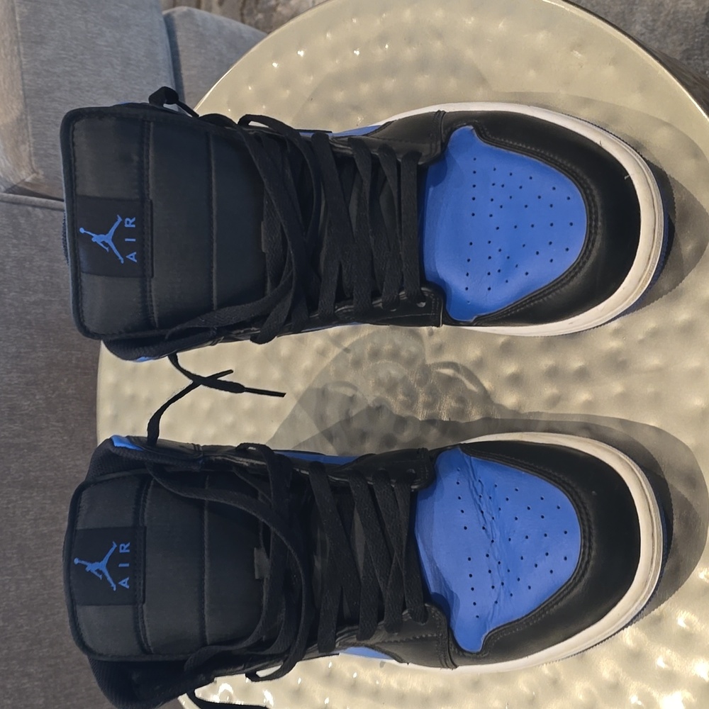 Men's Black and Blue Jordan 1 Sneakers